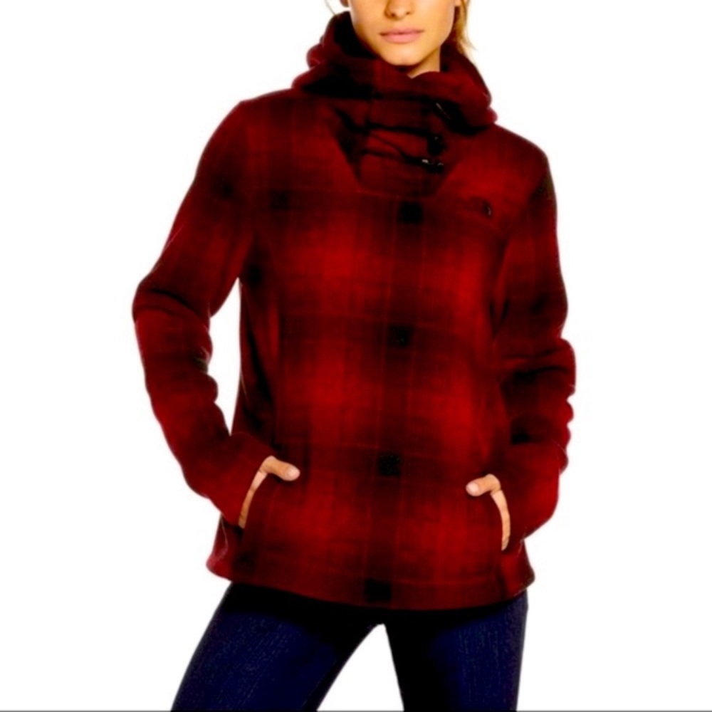 THE NORTH FACE Crescent Rumba Red Ombré Plaid Toggle Fleece Hoodie size S